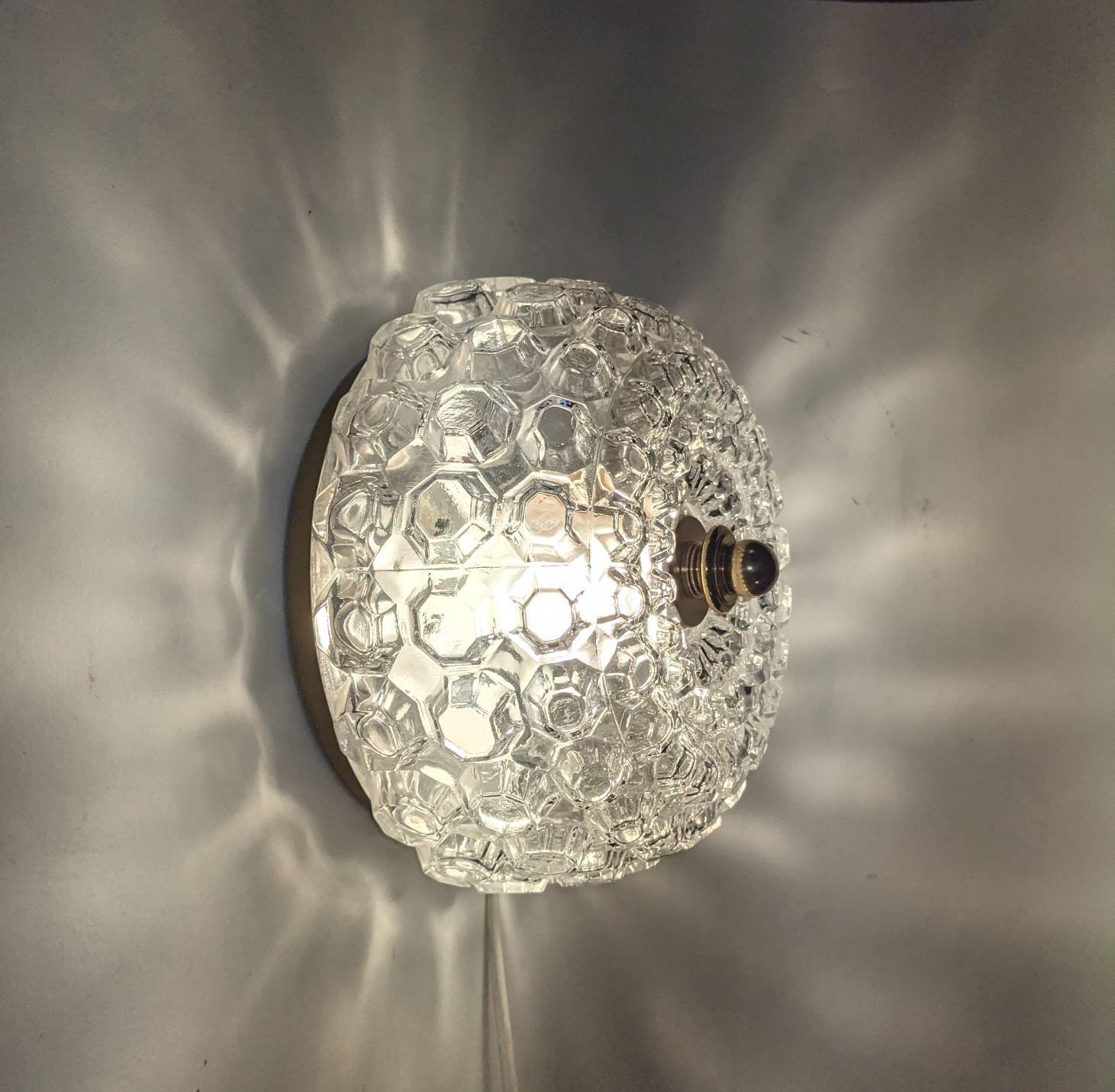 Vintage Diamond Flush Mount Par Limburg Mid 20Th C Modern Bubble Amber Glass Wall Light Sconce Lamp 