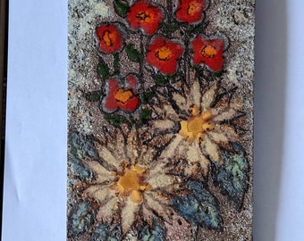 Cerámica de pared vintage francesa de Martine Azéma Vallauris Flores de los años 70