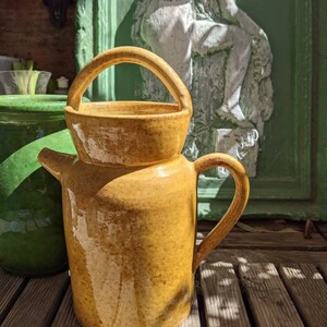 French Terre e Provence Pottery Jug, Yellow Glaze Kitchen Decor