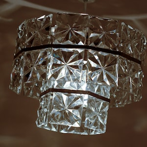 Mid-Century Modern Faceted Two-Tier Crystal Chandelier 1960