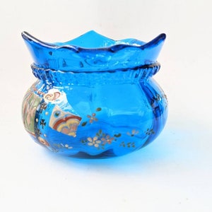 French antique blue enameled glass vase by Auguste Jean 19th century