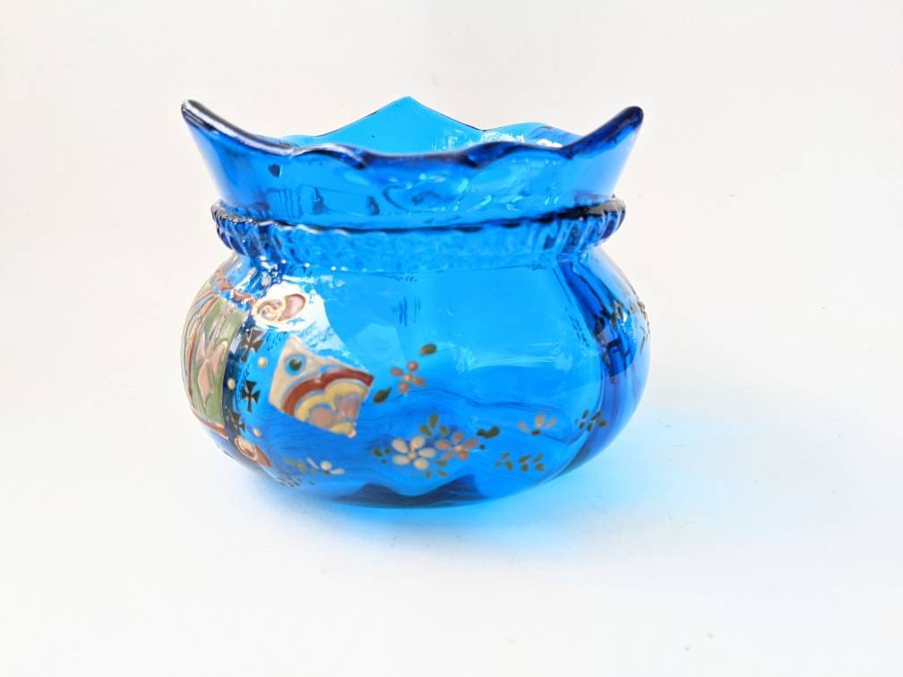 Français Vase Antique en Verre Émaillé Bleu Par Auguste Jean 19Ème Siècle