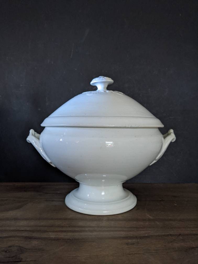 Français Tureen Blanc Antique, Pièce Maîtresse de Table, Bol Couvert, Peut Utiliser Pour Le Service 