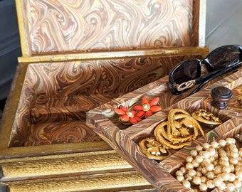 Grande Boite à bijoux Florentine en bois doré vintage versie 1950