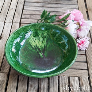 XL French Provence vintage jatte centerpiece bowl signed Foucard Jourdan Vallauris Tian confit pot Green Glazed Terracotta mid 20th century