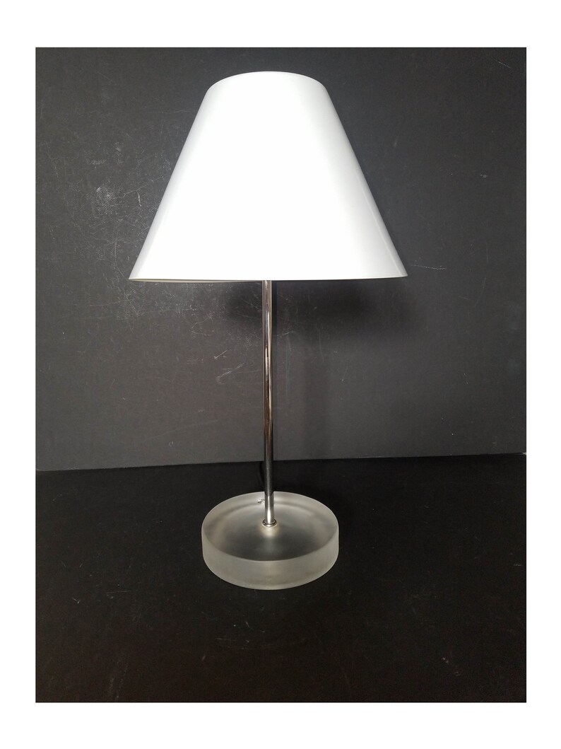 Vintage Murano Glass Table Lamp Italian Mid Century Modern Design Mcm 1990 Frosted Lacquered Metal Shade