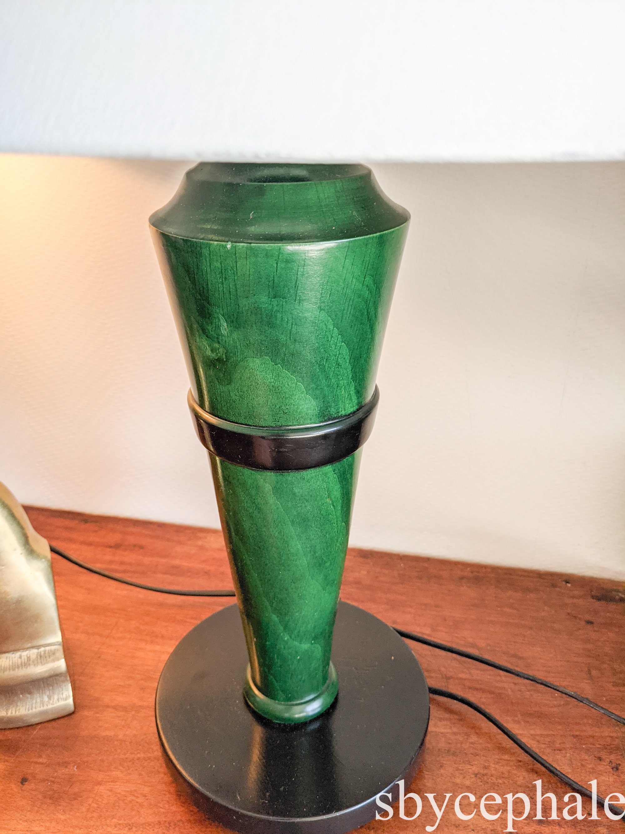 Pair of Large French Vintage Malachite Green Lacquered Wood