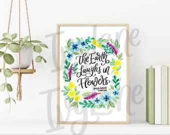 The Earth Laughs in Flowers | Gilcee Art Print | Watercolor Painting | Ralph Waldo Emerson | Floral Art