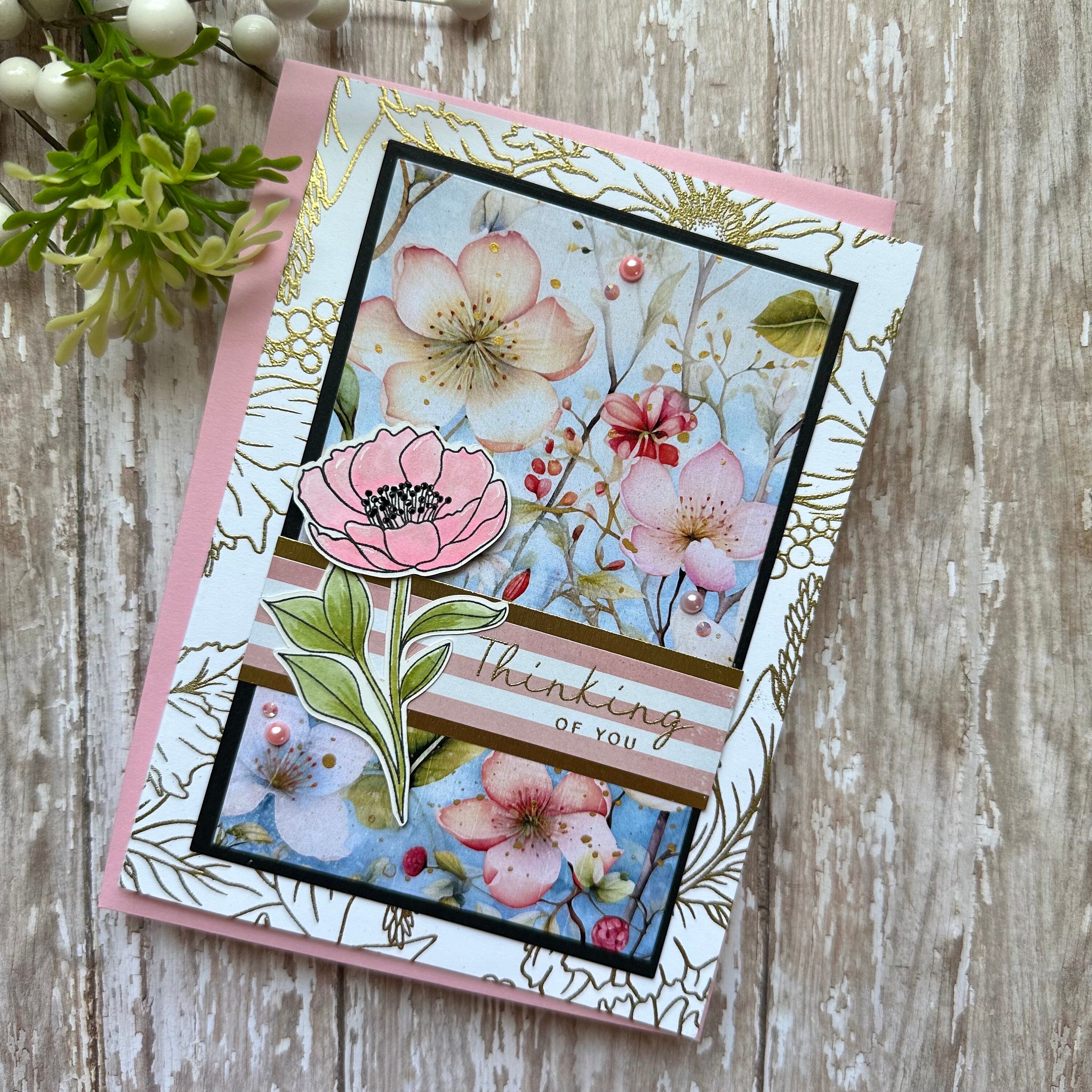 Floral Thinking of You Greeting Card | Flowers | Pearls & Gems | 5x7 ...