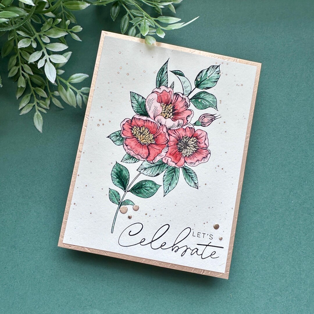 Watercolored Floral Greeting Card | Blank Inside | Green | Rose ...
