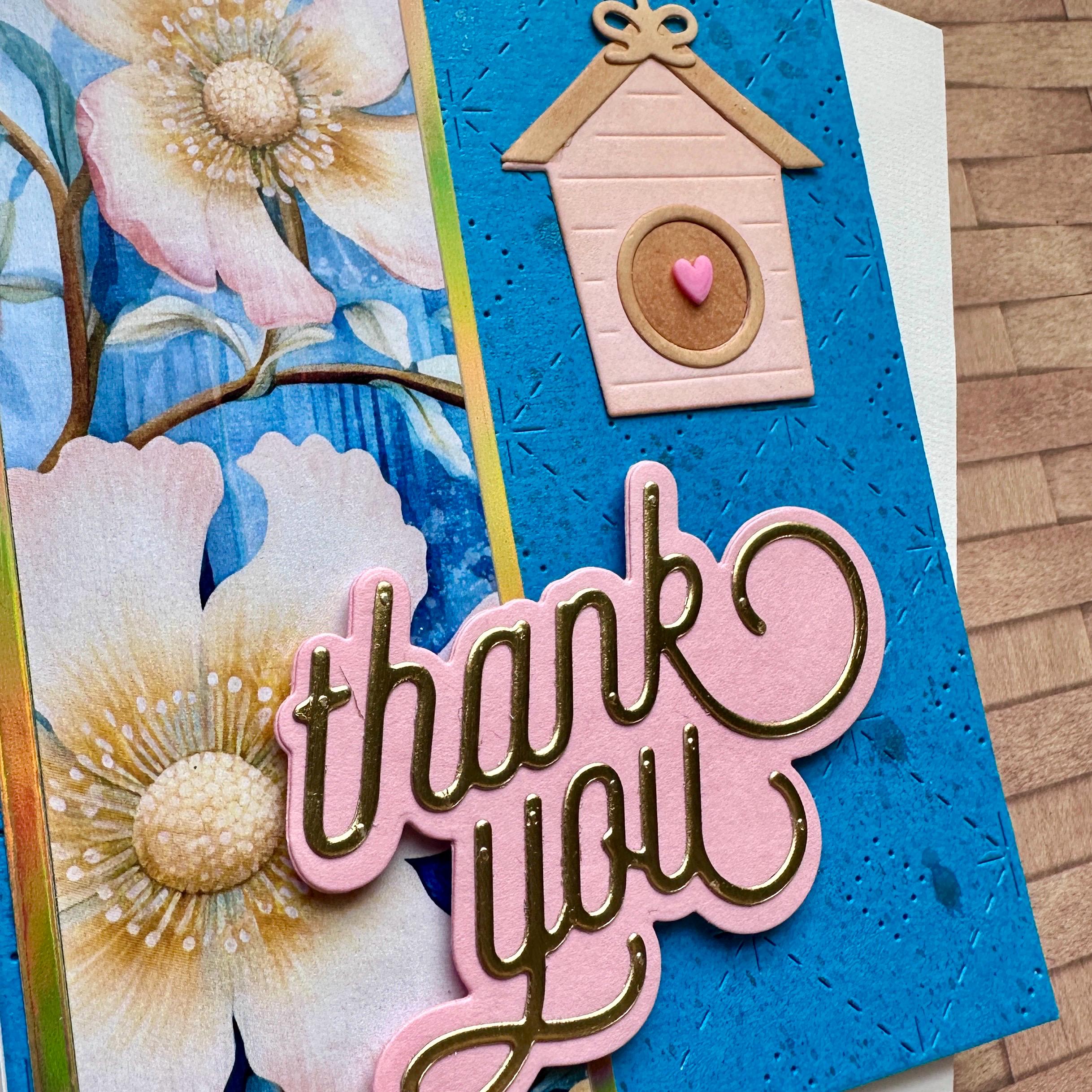Thank You Card With Birdhouse | Flowers | Gold Foiled | Pink ...