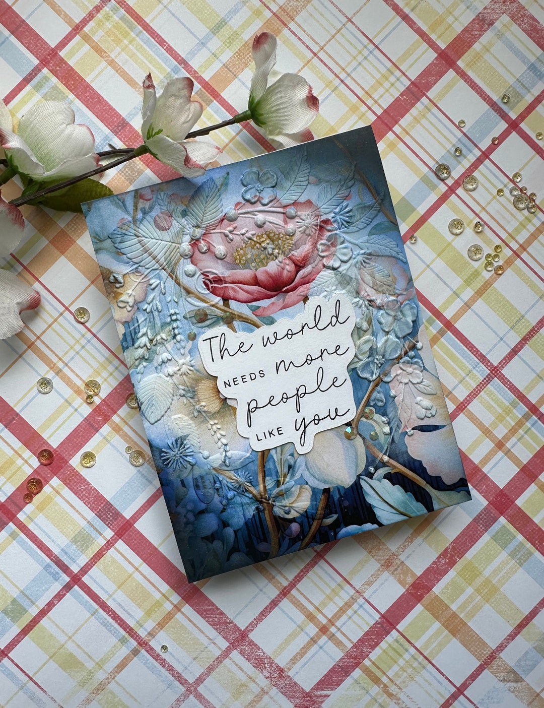Encouragement Embossed Just Because Card | Flowers | Faceted Gems for ...