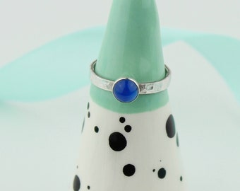 Silver Blue Onyx Ring, Blue Gemstone Ring, Sterling Silver Ring, Blue Onyx Stacking Ring,