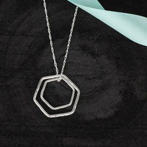 Double Hexagon Necklace, Geometric Necklace, Hexagonal Necklace, Silver Hexagon Necklace, Minimalist Necklace, Hexagon Jewellery image 1