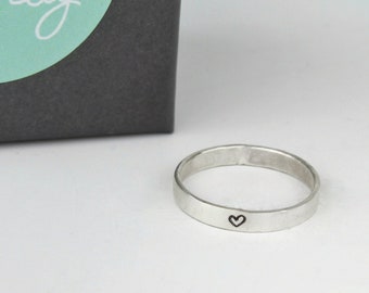 Silver Heart Ring, Tiny Heart Ring, Minimalist Heart, Custom Heart Ring, Anniversary Gift, Promise Ring