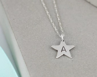 Silver Star Necklace with Initial, Silver Monogram Necklace, Letter Necklace, Initial Star, Tiny Star Necklace, Personalised Pendant