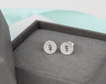 Pine Tree Stud Earrings, Sterling Silver Cute Earrings, Pine Tree Earrings, Silver Tree Earrings