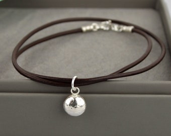 Recycled Silver Pebble Bracelet, Leather Bracelet, Charm Bracelet, Recycled Jewellery, Minimalist Bracelet, Silver Bracelet