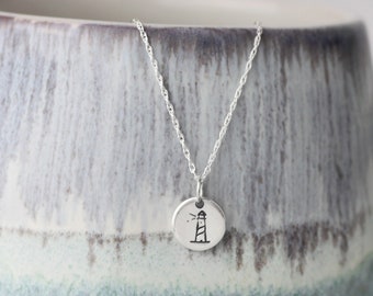 Lighthouse Necklace, Sterling Silver Lighthouse Charm Necklace, Lighthouse Pendant, Silver Disc Necklace, Minimalist, Lighthouse Jewellery