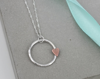 Heart Necklace, Copper Heart Necklace, Sterling Silver Heart Necklace with Copper Heart, Gift for Her, Anniversary Gift, Heart Jewellery