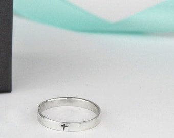 Silver Cross Ring, Christian Ring, Christian Jewellery, Simple Ring, Stamped Cross Ring, Silver Promise Ring, Baptism Gift Confirmation Gift