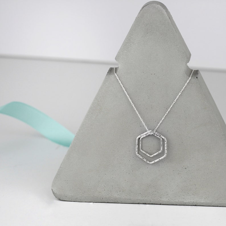 Double Hexagon Necklace, Geometric Necklace, Hexagonal Necklace, Silver Hexagon Necklace, Minimalist Necklace, Hexagon Jewellery image 4