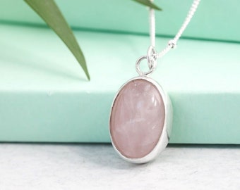 Rose Quartz Gemstone Necklace - Sterling Silver