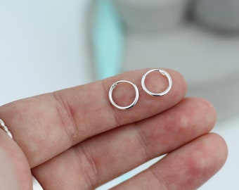 Tiny Sleeper Hoops, Huggie Hoops Earrings, Multiple Piercings, Sterling Silver 925