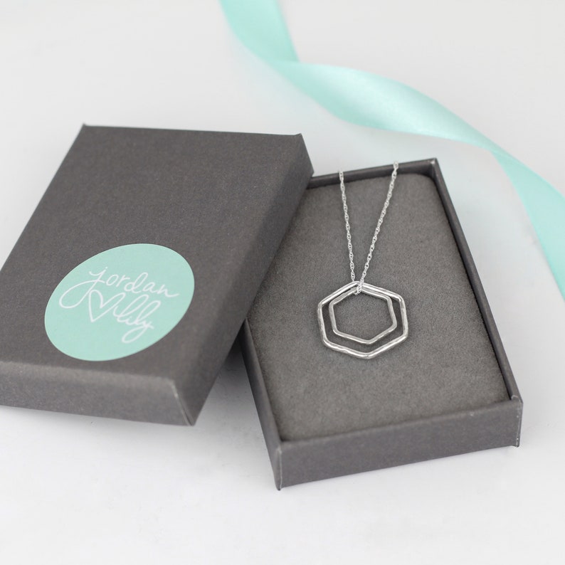 Double Hexagon Necklace, Geometric Necklace, Hexagonal Necklace, Silver Hexagon Necklace, Minimalist Necklace, Hexagon Jewellery image 2