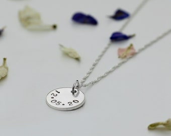 Date Disc Necklace, Bride Gift, Personalised Silver Necklace, Date Pendant, Anniversary Gift