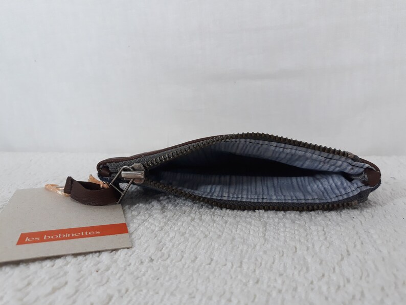 Large wallet brown leather and tweed