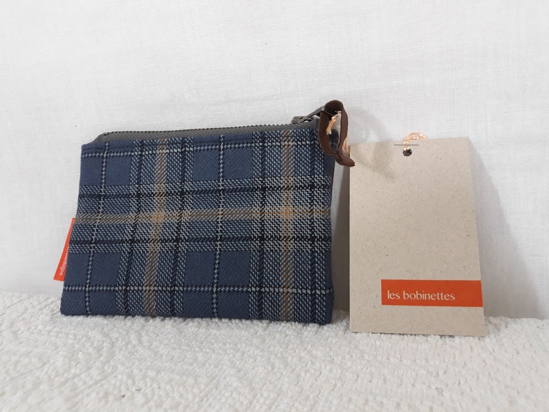 Large wallet brown leather and tweed