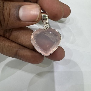 Handmade Sterling Silver Rose Quartz Heart Pendant - Anniversary Gift