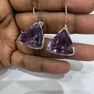 Handmade Sterling Silver Amethyst Earrings: 925 Gemstone Dangle, 1 inch