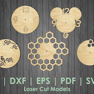 木製時計のパターン、レーザーカット用ベクターファイル svg、dxf、cdr、eps