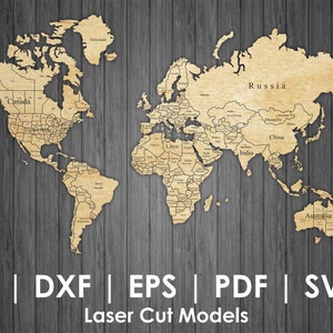 Mapa del mundo con capitales, Mapa del mundo SVG, Mapa del mundo CDR, Plantilla de mapa del mundo cortada con láser DXF, Plantilla de mapa del mundo
