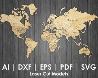 World map with capitals, World Map SVG, World Map CDR,  Laser cut world map template DXF, World map template