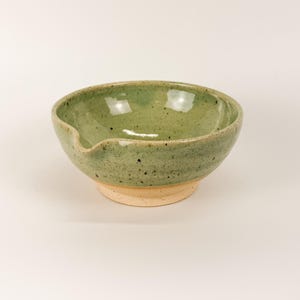 Handmade Green Speckled Pottery Matcha Bowl, Clay Mixing Dish With Pour Spout (SKU D272)