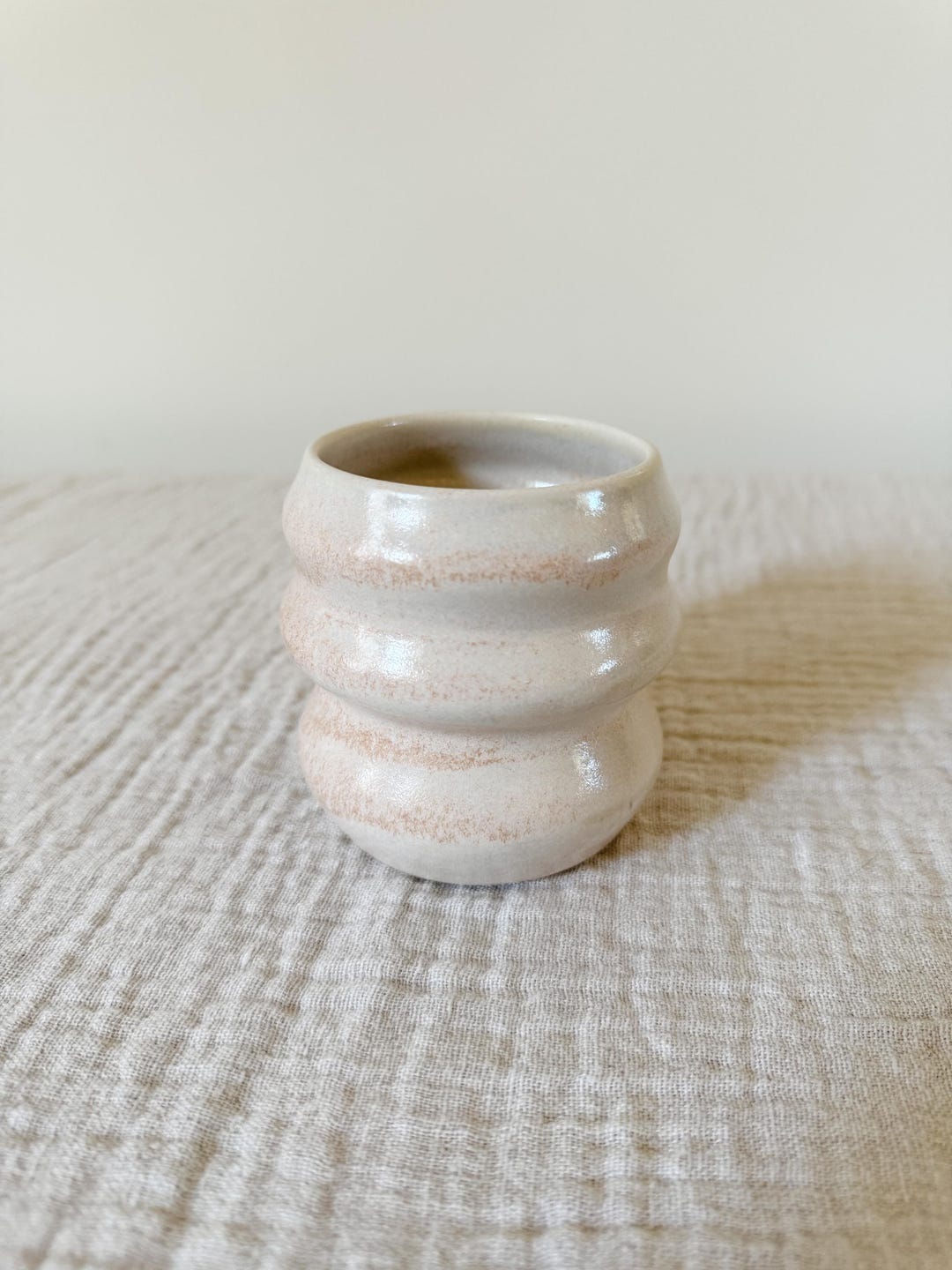 Handmade Ceramic Curvy Cup – Light Pink Beige Pottery Tumbler With ...