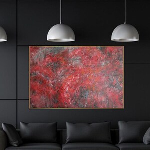 Large Abstract Red Abstract Wall Art Textured Modern Acrylic Canvas Painting Original Minimalist Wall Decor for Home Or Office 36&quot;x54&quot;