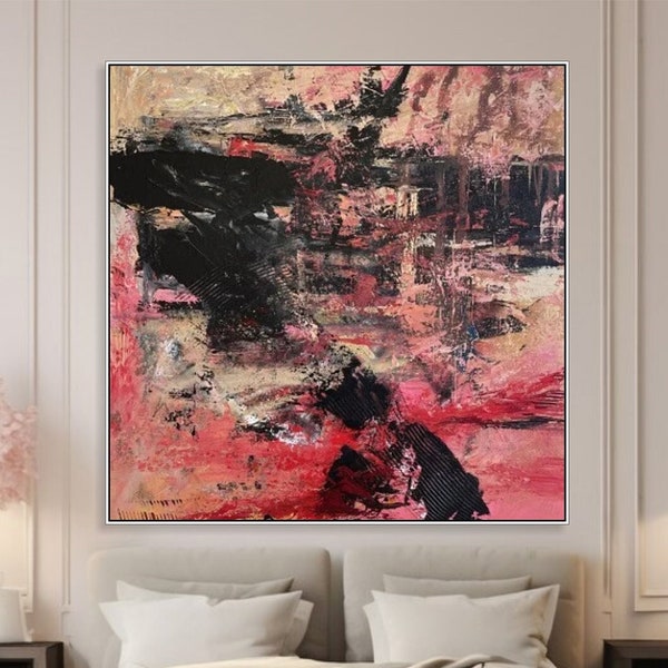 Original Abstract Red Oil Painting On Canvas Textured Painting Wall Hanging Artwork Vodern Creative Art Decor for Living Room 26x26"