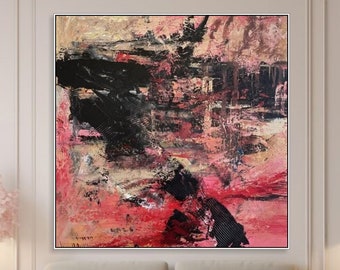Pintura al óleo roja abstracta original sobre lienzo Pintura texturizada Obra de arte para colgar en la pared Vodern Decoración de arte creativo para sala de estar 26x26 "