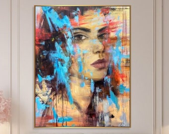 Figurative Painting Women Face Art Colorful Acrylic Painting Oil Painting Creative Abstract Modern Wall Art Framed Modern Art Canvas 60x48"