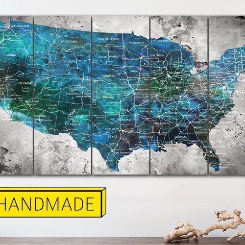 United States Map Canvas Print 3 Panel Canvas Wall Art USA Etsy