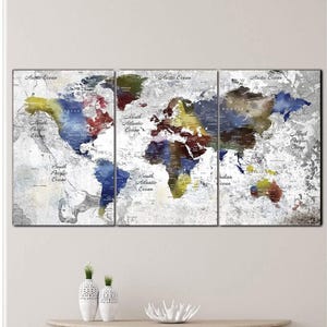 Aquarell Weltkarte Druck Bunt Strukturierte Große Reise Multi Panel Poster Geographie Geschenk Künstlerische Karte für Wohnzimmer Wanddekoration