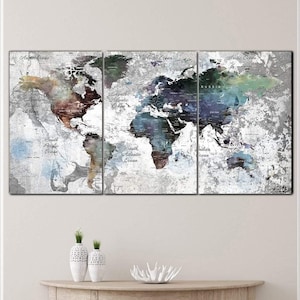 Aquarell Weltkarte Wand Kunst Vintage Stil Karte der Welt Multi Panel Druck Reise Dekor Geschenk für Entdecker für Büro Wand Dekor