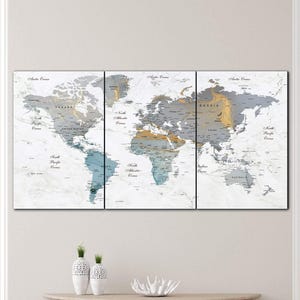Impresión de mapa del mundo de mármol dorado, arte de pared moderno de lujo, elegante impresión de mapa educativo de varios paneles, decoración para sala de estar u oficina