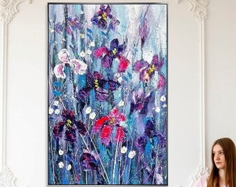 Abstract Flowers Paintings On Canvas Contemporary Handmade Painting Textured Floral Art Colorful Art Creative Painting Fine Art 50x34"