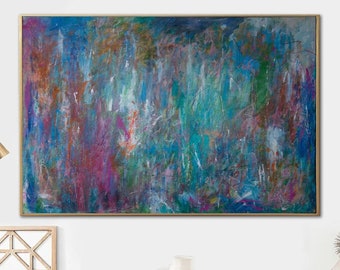 Abstract Colorful Oil Paintings On Canvas Modern Acrylic Blue Painting Original Wall Art for Home Decor HOLIDAY FIREWORKS 36.22x53.93"