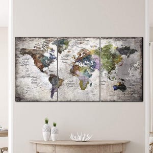 抽象的なカラフルな世界地図のキャンバスプリント：モダンな壁装飾